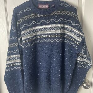 Vintage John‎ Ashford Men's Blue Patterned Sweater XL